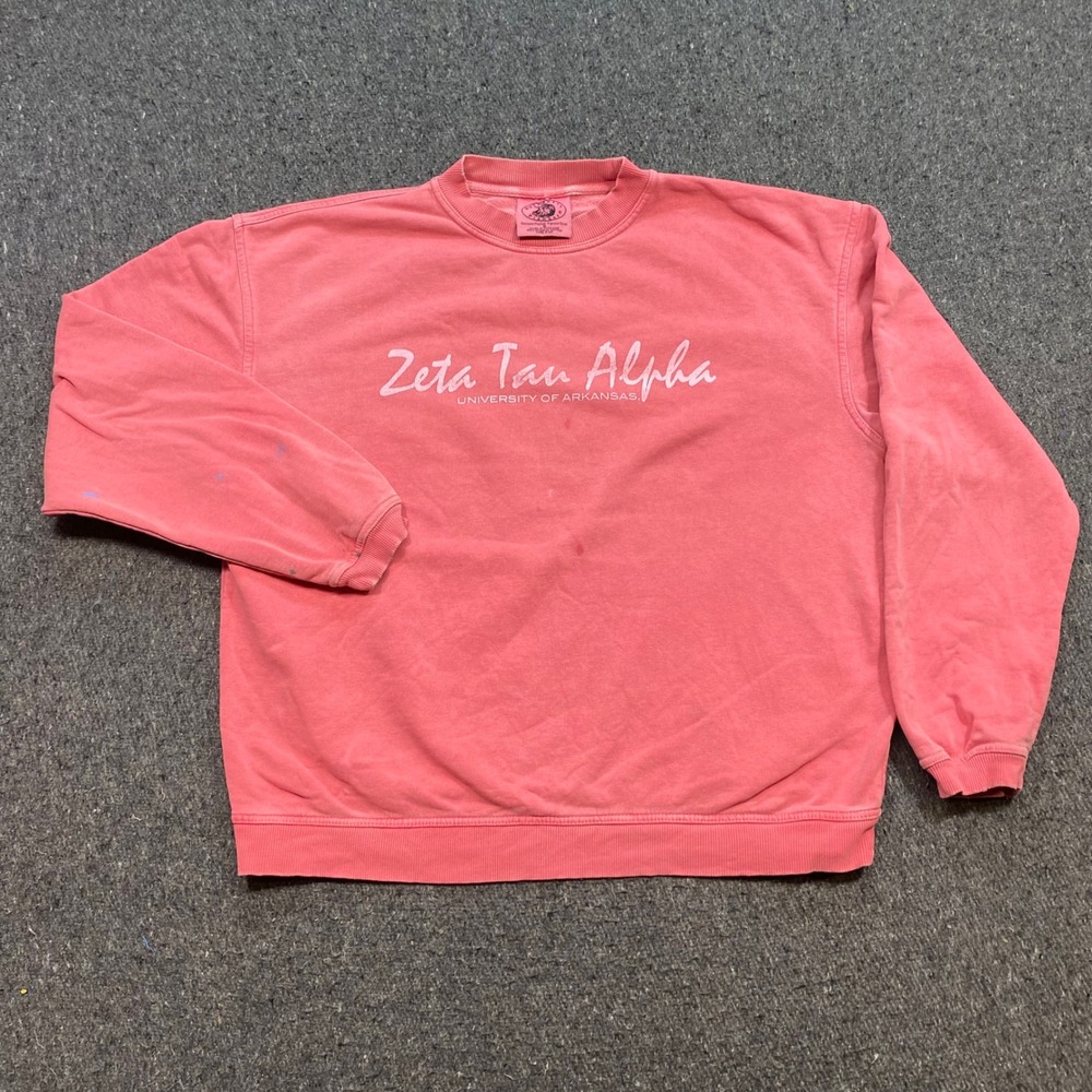 Authentic Pigment Zeta Tau Alpha Arkansas Sz S Womens Pink Skater Crewneck
